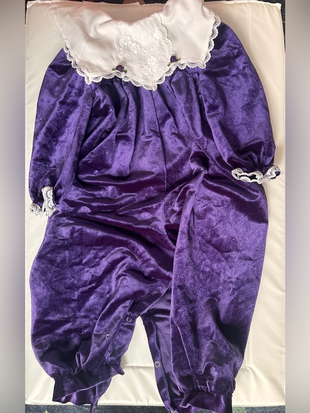 Kalula Kids Girls 4T Purple Velvet Romper Jumpsuit Lace Collar Victorian Vintage